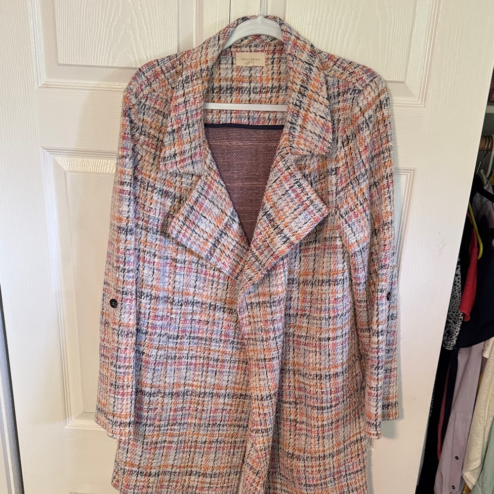 MELLODAY Women's Plaid Blazer in Pink and Blue